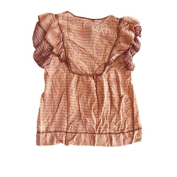 DR2 Women’s Floral Ruffle Blouse Size M 
Peasant Top with Tie Neck | Rust Pink - Picture 4 of 6